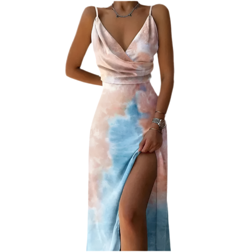 Summer 2024 Women Print Camisole V Neck Sleeveless Dress A Line Spaghetti Strap Sexy Split Evening Skirt Prom Long Dresses