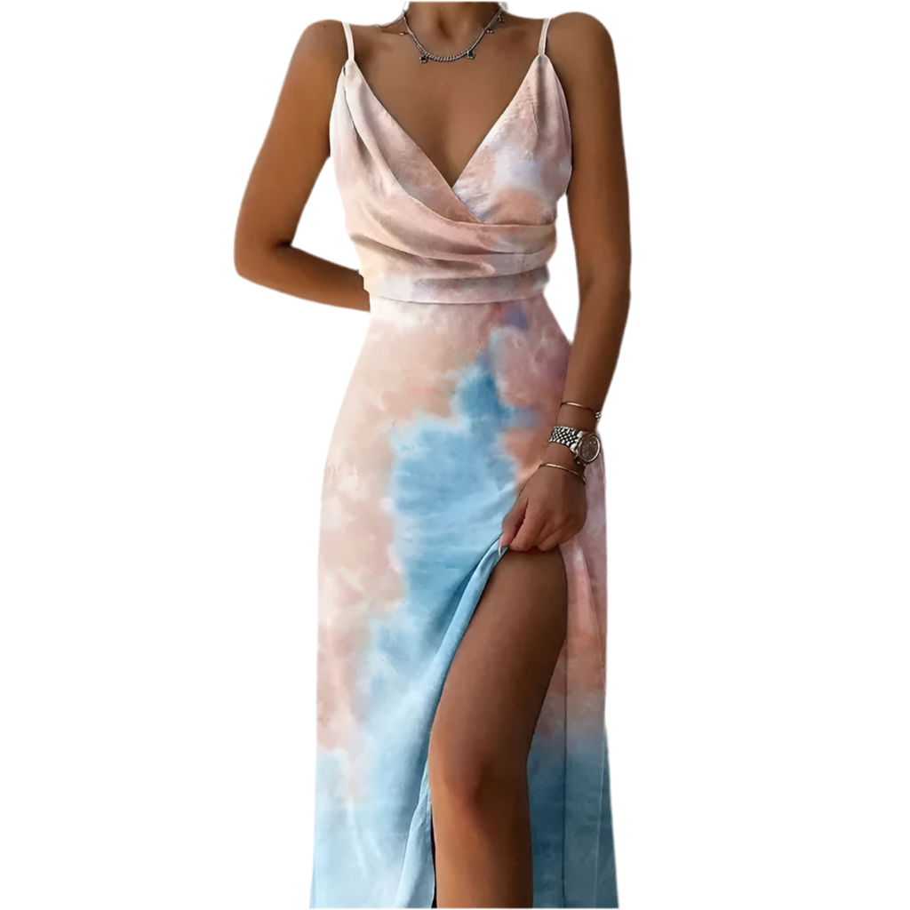 Summer 2024 Women Print Camisole V Neck Sleeveless Dress A Line Spaghetti Strap Sexy Split Evening Skirt Prom Long Dresses