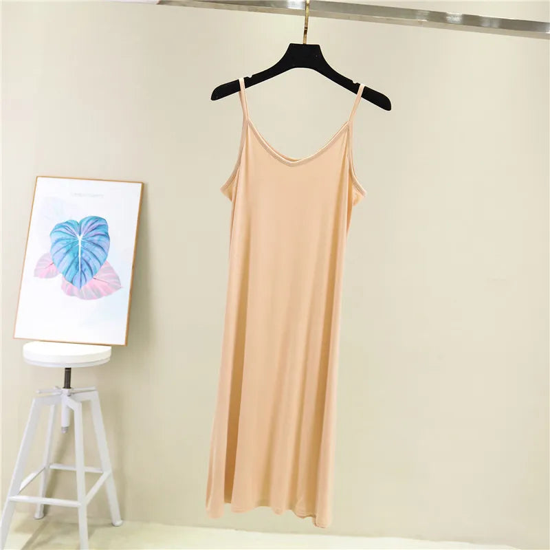 Spring Summer 2024 Woman Tank Dress Casual Modal Sexy Camisole Elastic Female Home Beach Dresses O-Neck Camis Sexy Dress