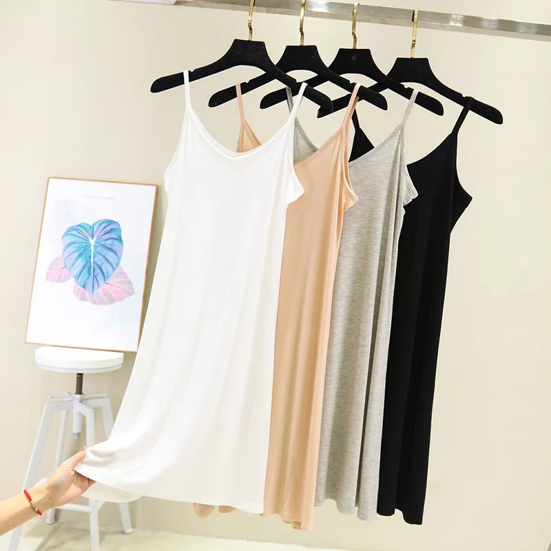 Spring Summer 2024 Woman Tank Dress Casual Modal Sexy Camisole Elastic Female Home Beach Dresses O-Neck Camis Sexy Dress