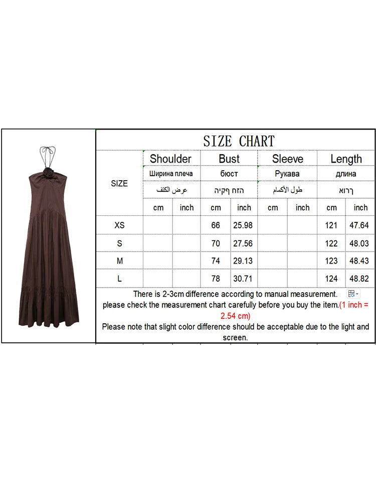 TRAF Elegant Women Solid 3D Backless Dress Tie-Up Halter Neck Sleeveless Casual Beach A-line Sexy Evening Party Dress Outfits