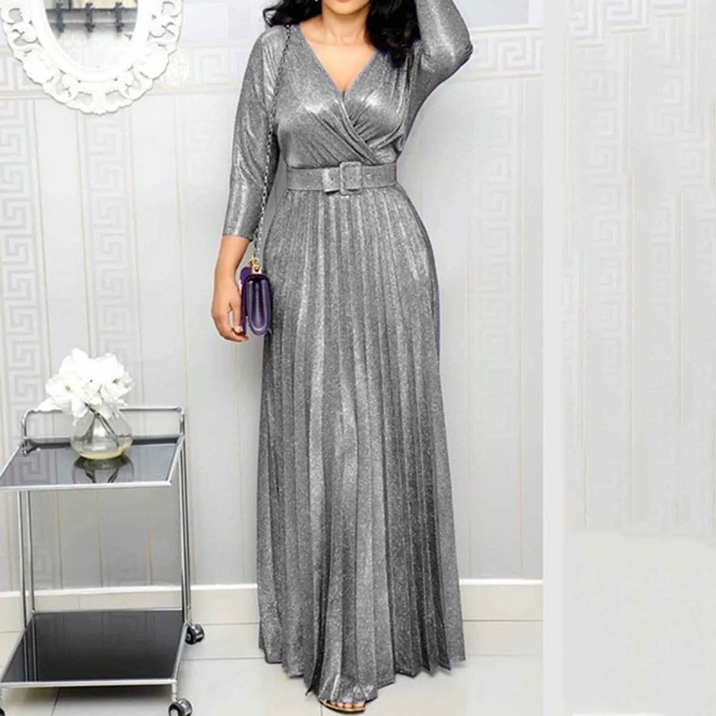 Sexy Women White Long Knit Sleeve Sequined Dress Bling Shiny Elegant Gown Plus Size Evening Dresses Cover Up Female فساتين