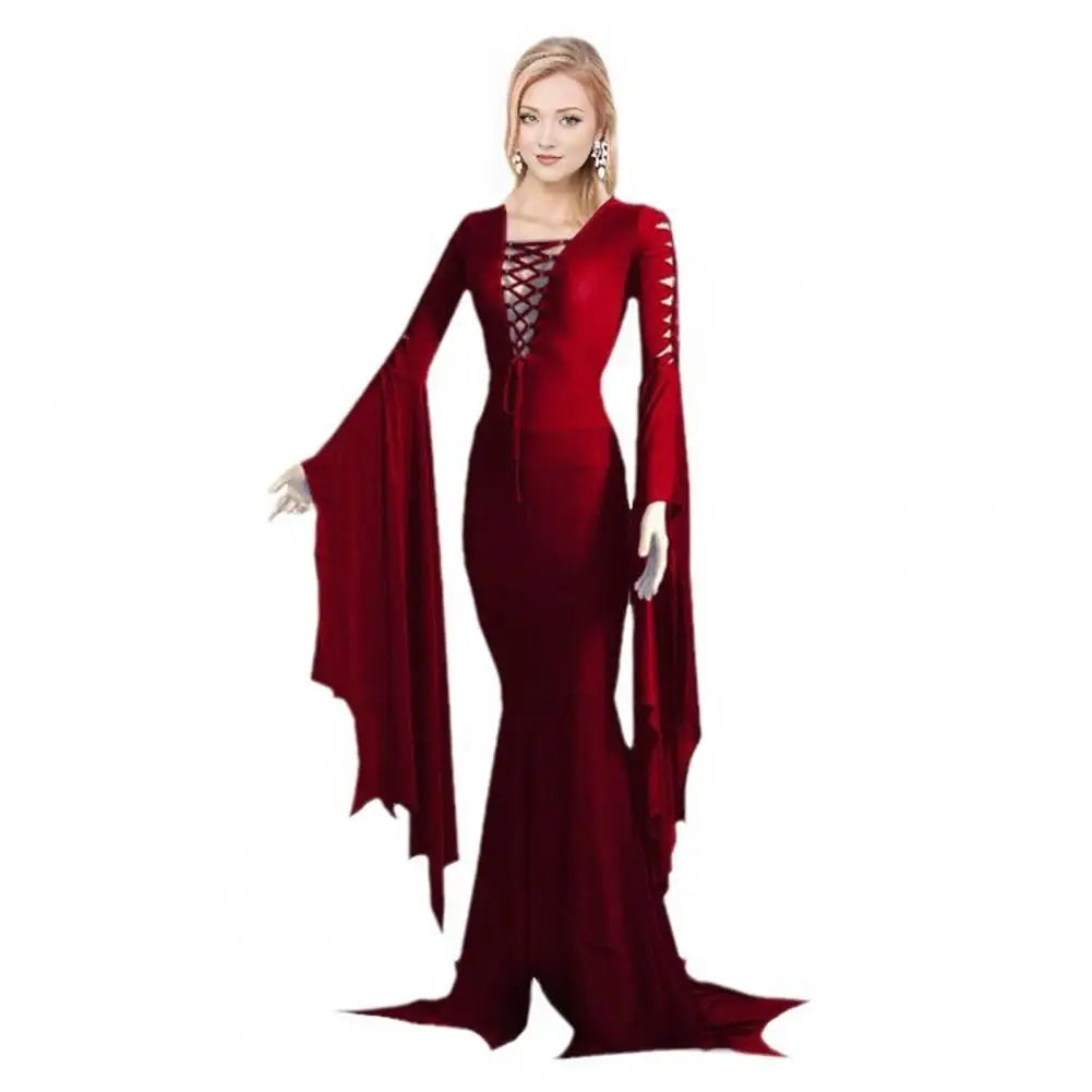 Cosplay Medieval Forest Elven Elf Pixie Costume For Women Gothic Vintage Slim Hooded Nienna Dress Halloween Carnival Party Dress