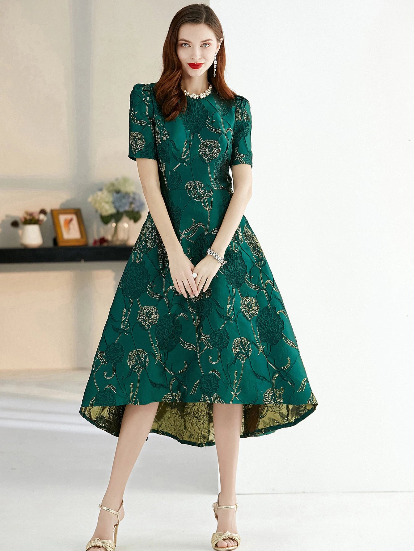 Luxury Women Dress Fashion Elegant Jacquard Party Floral Swallow Tail Dress Evening Vintage Clothes Formal Vestidos