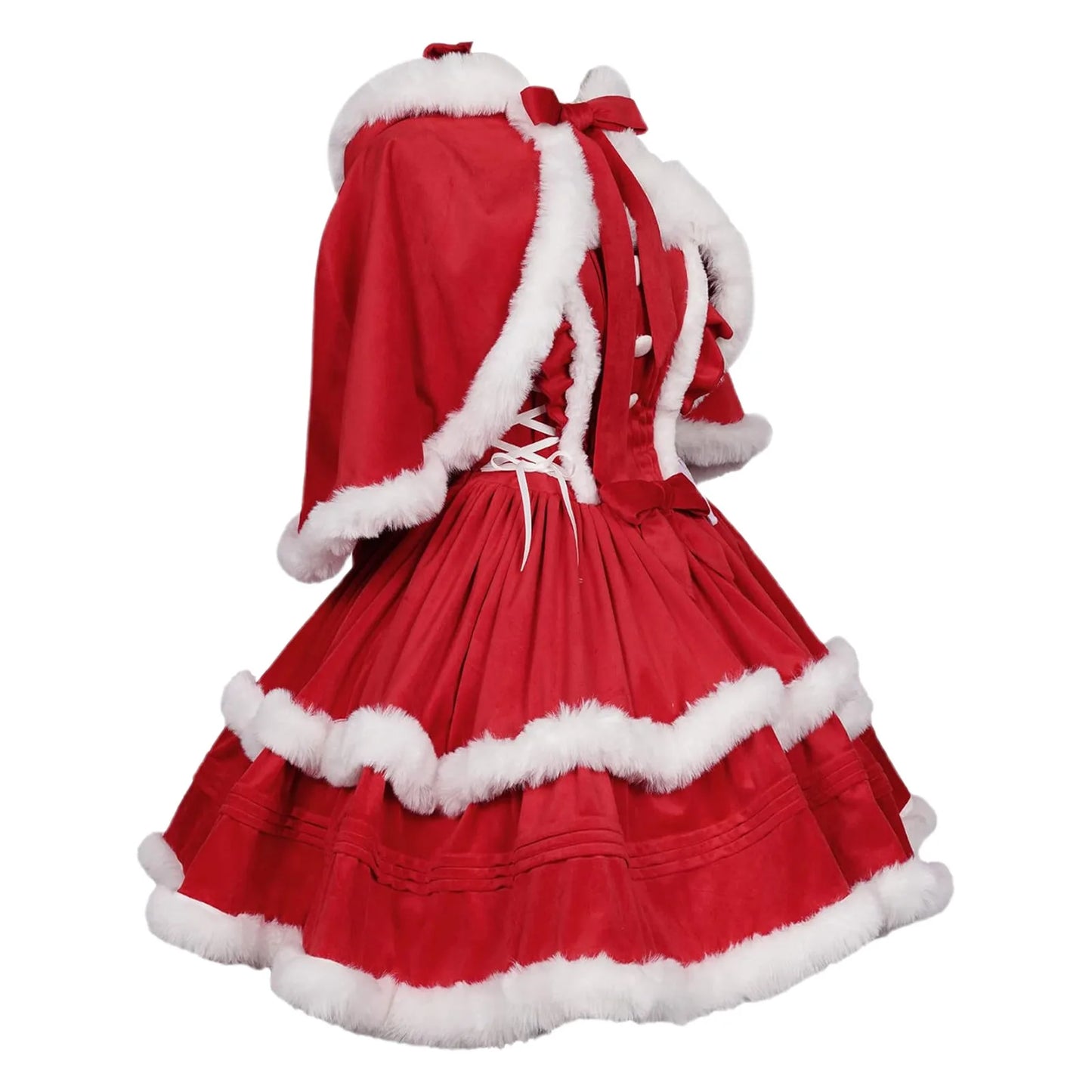 Christmas Red Riding Hood Shawl Costume 2 Piece Dress Sexy Rabbit Patchwor Dresses Girl Santa Cosplay Outfit Strap Dress Women