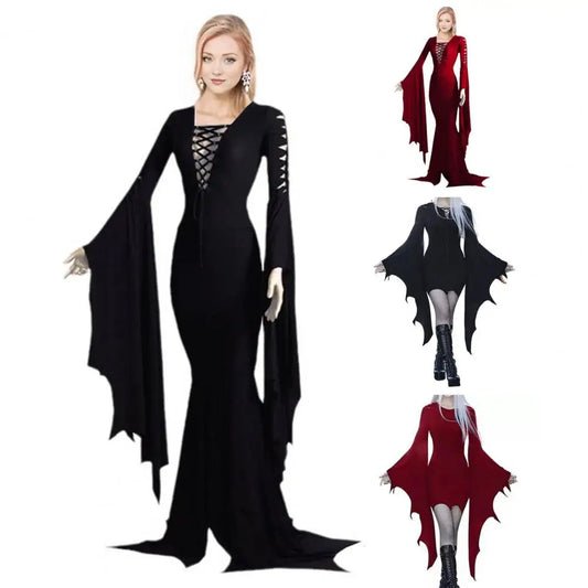 Cosplay Medieval Forest Elven Elf Pixie Costume For Women Gothic Vintage Slim Hooded Nienna Dress Halloween Carnival Party Dress