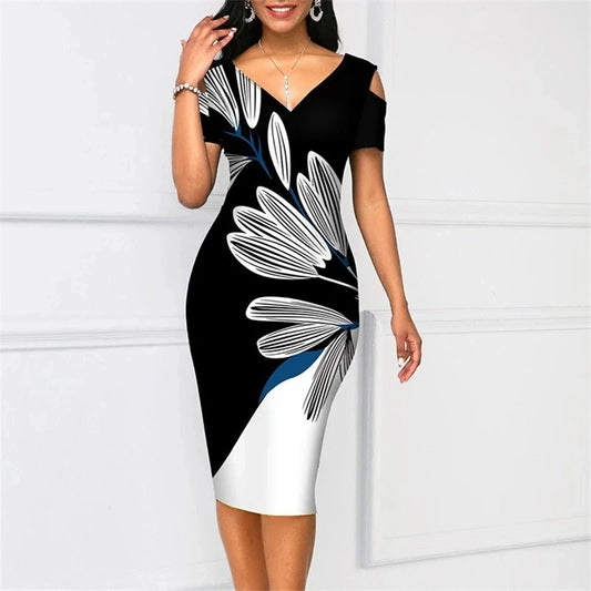 2024 Party Dresses For Women Fashion Elegant Print Bodycon Dress Summer Sexy V Neck Backless Patchwork Slim Work Dresses