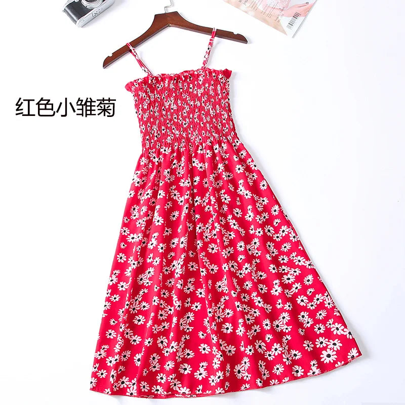 Summer Mini Dresses Fashion Female Elastic High Waist Casual Spaghetti Strap Sleeveless Dress Women Chiffon Dresses Vestidos