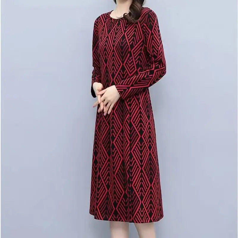 Fashionable Slimming and Stylish 2023 Spring and Autumn Women's Pullover Long Sleeved Round Neck Printed Floral High-end Dress