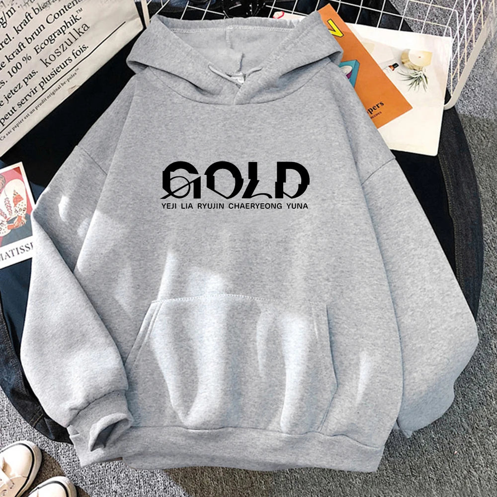 Hot Sale ITZY GOLD Album Hoodie Retro 2024 Women/men Harajuku Aesthetic Hoodies Unisex Autumn Winter Pullover Sweatshirt Vintage