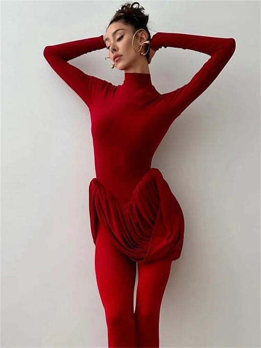 Tossy Backless Pleated Skinny Mini Dress Fashion Long Sleeve High Waist Patchwork Solid Elegant Party Dress Women Bandage Dress