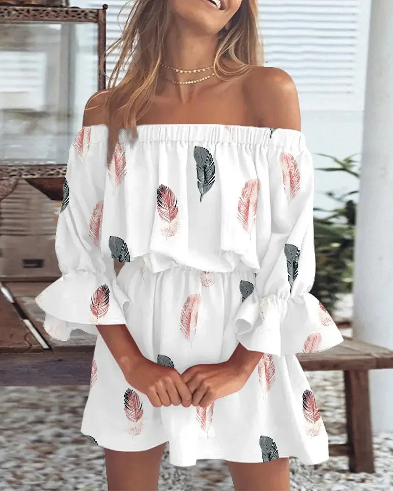 New women's sexy fashion one-shoulder printed dress