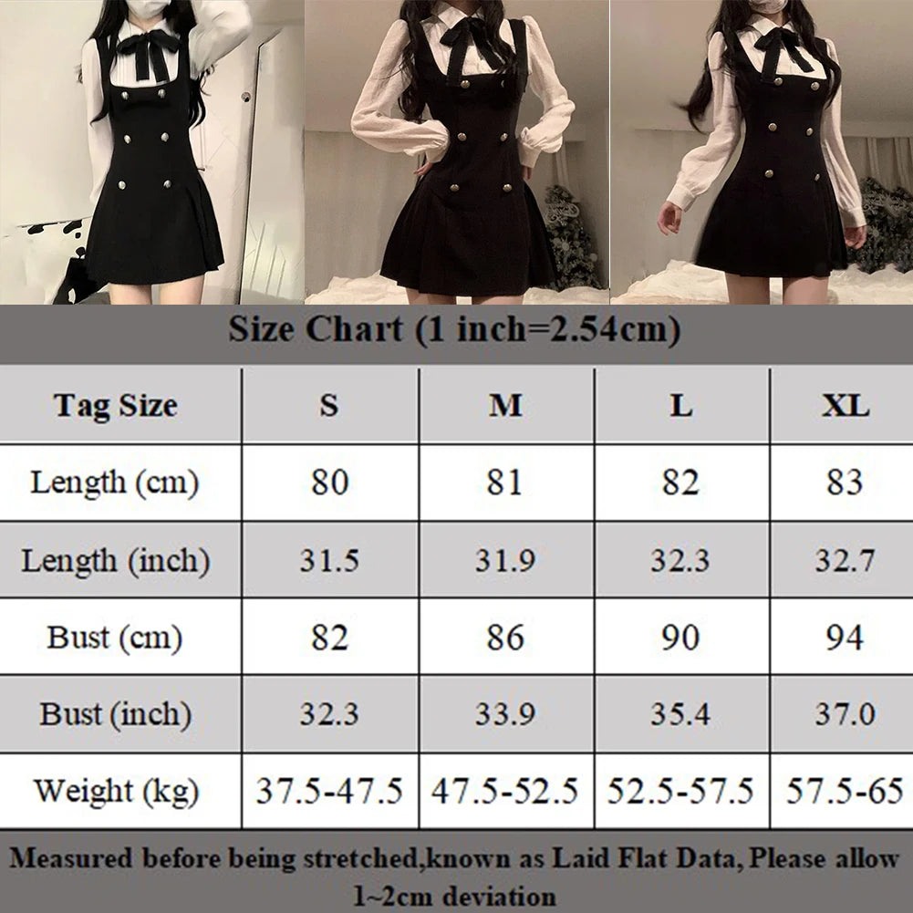 Women Autumn Preppy Style Sweet Bow Fake 2PCS Waist-fitted Pleated A-line Dress