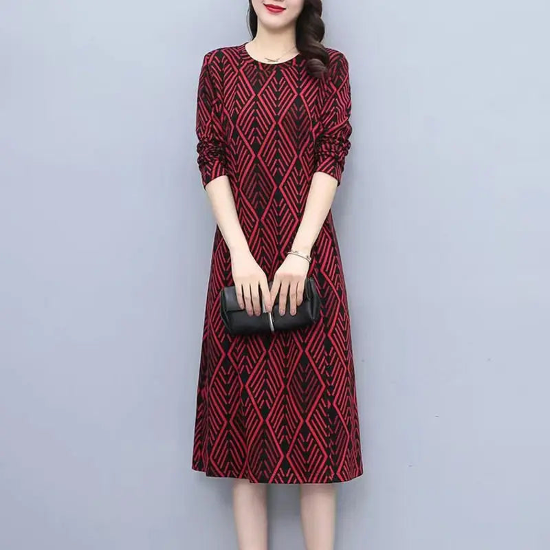 Fashionable Slimming and Stylish 2023 Spring and Autumn Women's Pullover Long Sleeved Round Neck Printed Floral High-end Dress