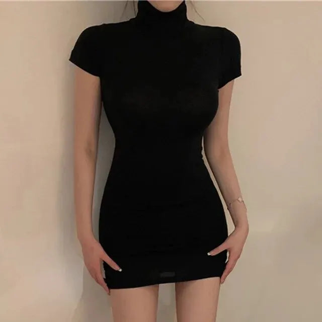 Bodycon Dresses for Women 2024 High Neck Thigh Length Short Sleeve Fitted Women's Valentines Going Out Club Date Night Outfit