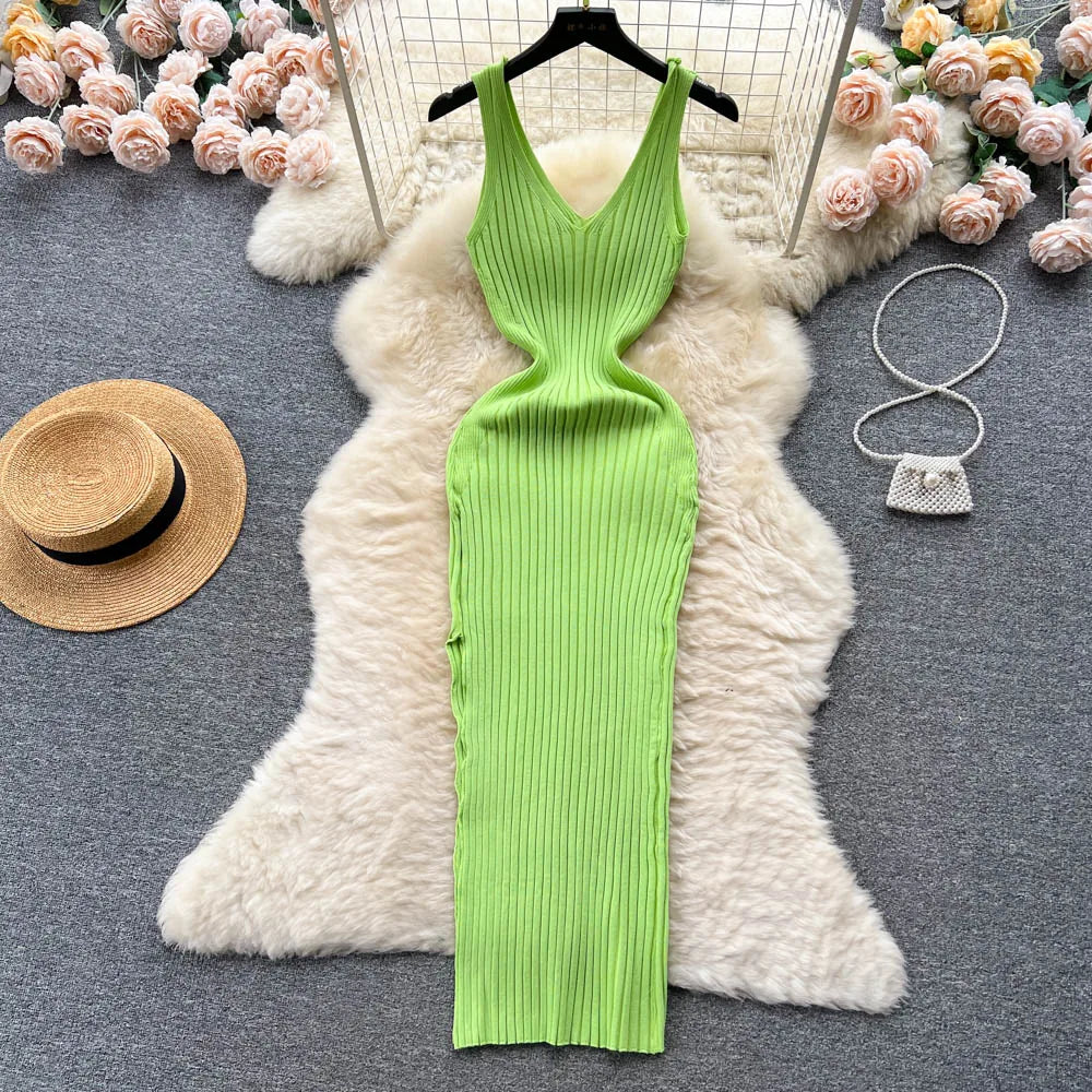 YuooMuoo Chic Fashion Sexy Wrap Hips Split Knitted Autumn Dress Women Slim Elastic Bodycon Long Dress Streetwear Outfits Vestido