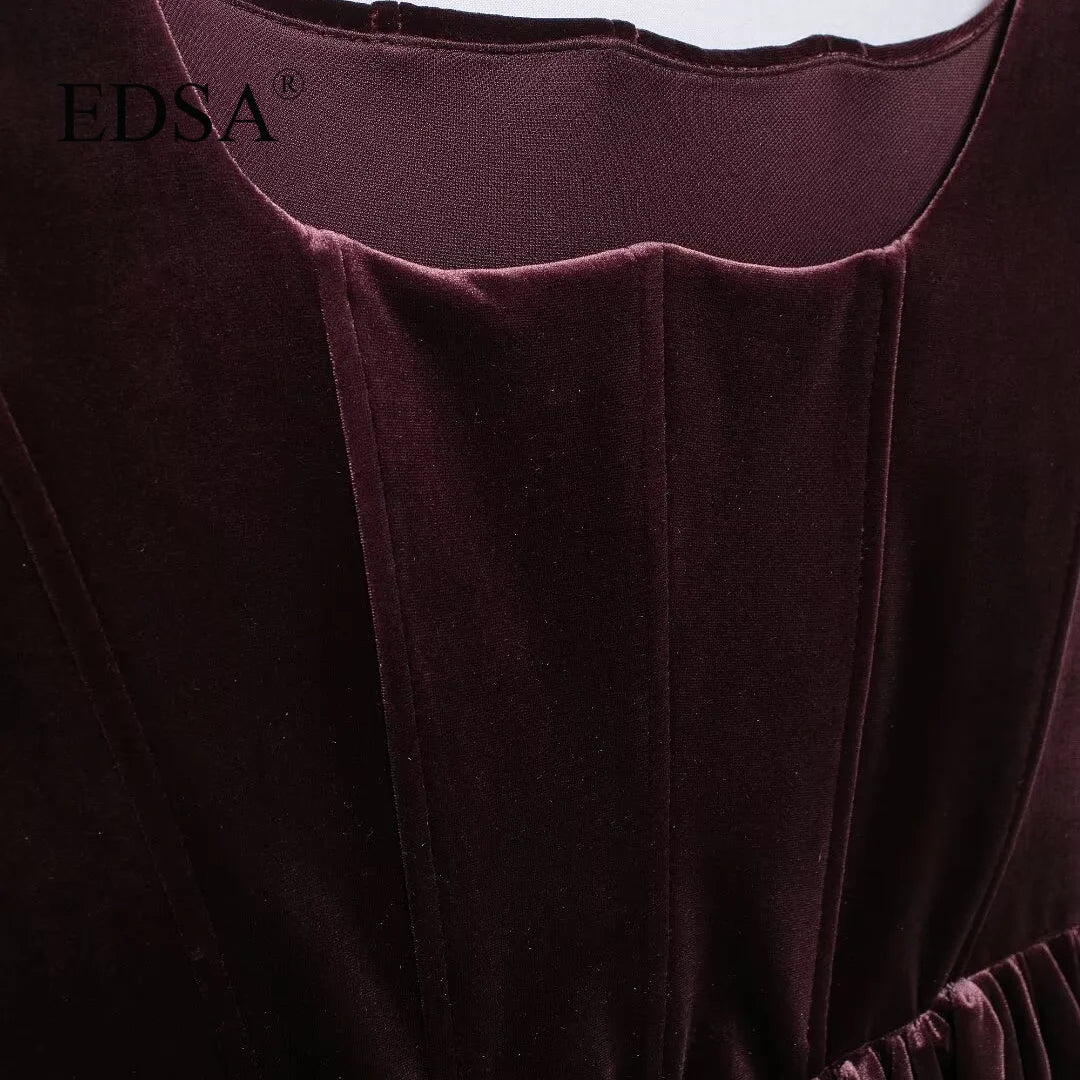 EDSA Women Gathered Corsetry-inspired Mini Dress with Straps Square Neckline Side In-seam Pockets Short Dresses