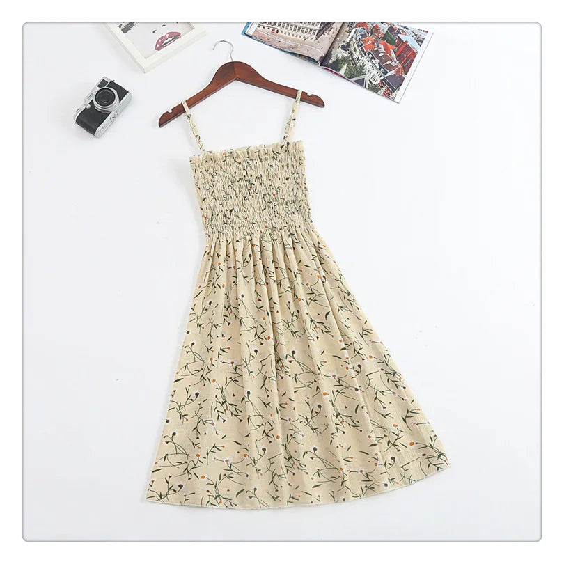 Summer Mini Dresses Fashion Female Elastic High Waist Casual Spaghetti Strap Sleeveless Dress Women Chiffon Dresses Vestidos