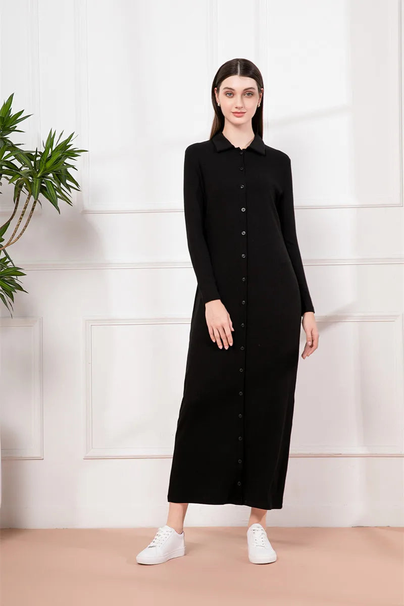 AS 2024 maxi dress button design woman clothes full sleeve Ankle Length comfortable ribbing clothing  ( Ship out in 1 day)