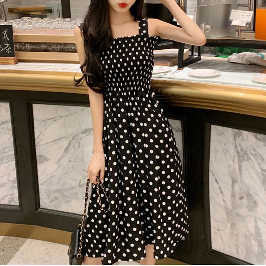 Women's Dresses 2024 Summer Fashion Loose None Sleeve Polka Dot Shoulder Plus Size Casual Dress Sexy Dresses