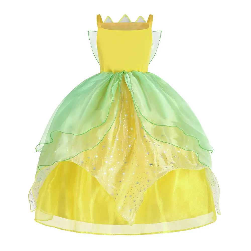 Classic Girls Fairy Tale Tiana Cosplay Costume Elegant Princess Green Party Dress Christmas Ball Gown Princess and Frog Vestidos