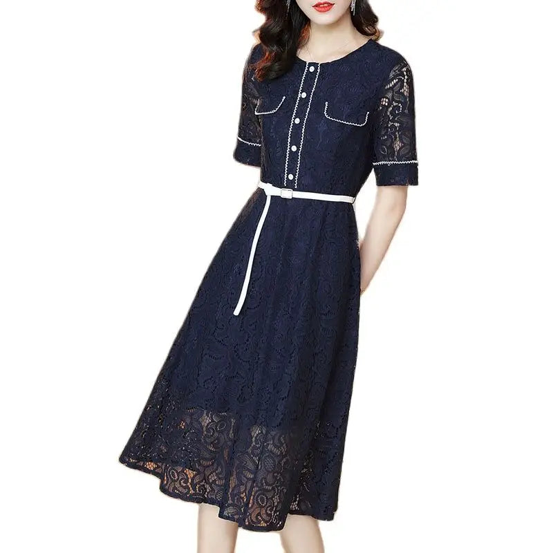 2023 spring and summer Dress new temperament was thin and sly in the air long A-line lace dress female