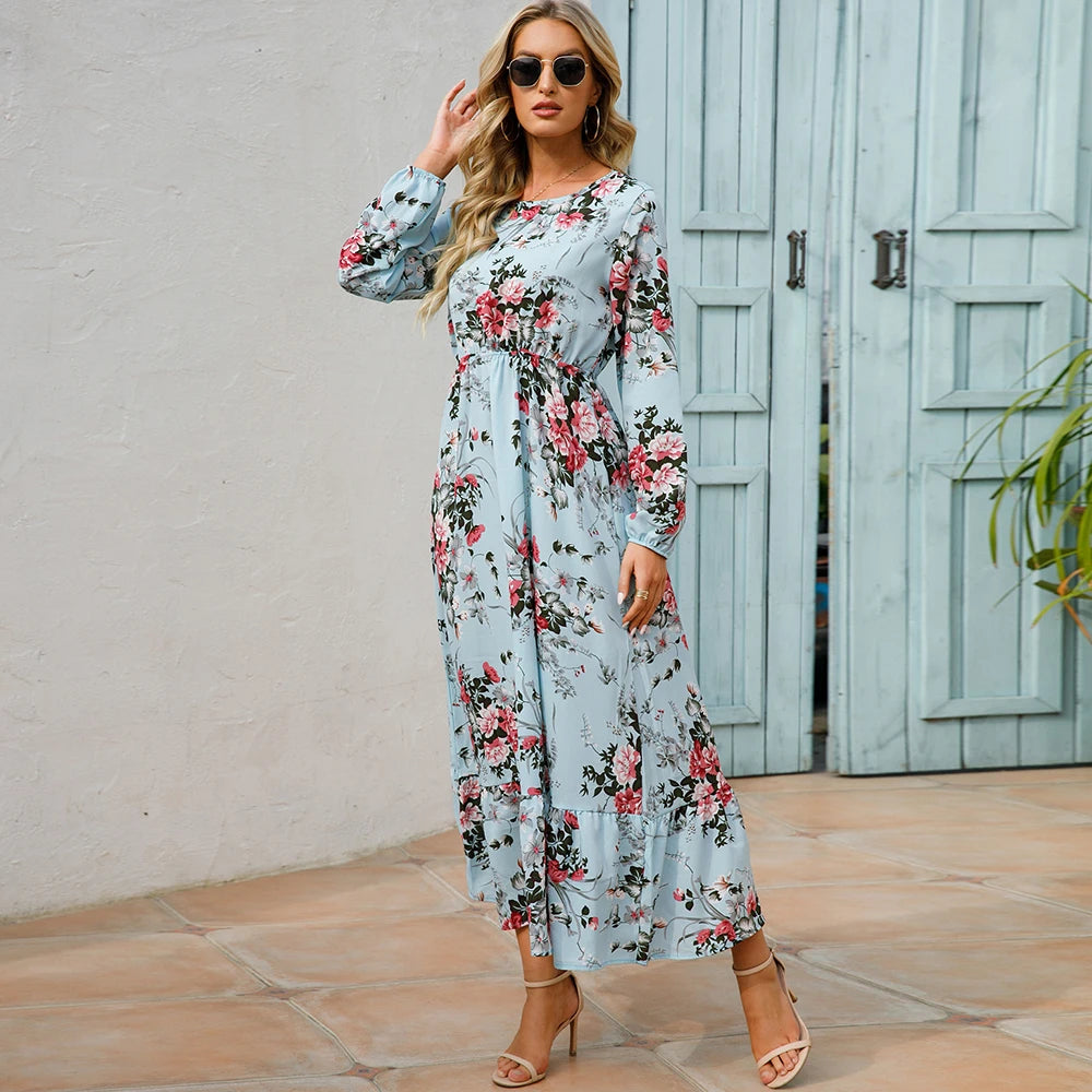 2023 Sping Summer Bohemian Women Maxi Dress Casual Long Sleeve High Waist Beach Woman Chiffon Dresses Floral Vestidoes Mujer New