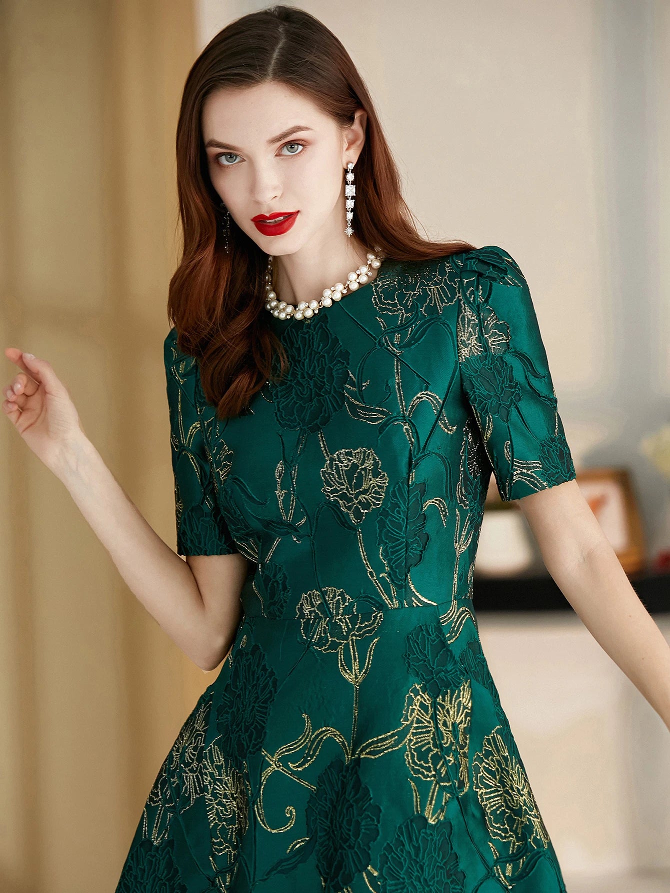 Luxury Women Dress Fashion Elegant Jacquard Party Floral Swallow Tail Dress Evening Vintage Clothes Formal Vestidos