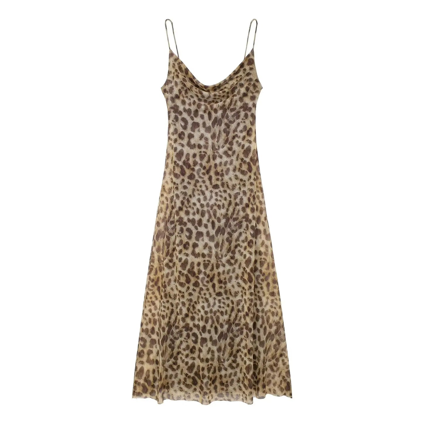 TRAF 2024 Women Summer Vintage Leopard Print Dress Sleeveless Backless Suspender Female Slim Casual Beach Party Long Dress