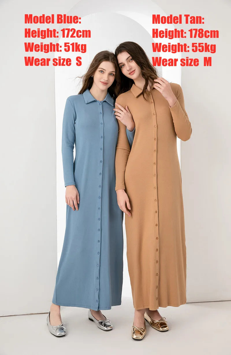 AS 2024 maxi dress button design woman clothes full sleeve Ankle Length comfortable ribbing clothing  ( Ship out in 1 day)