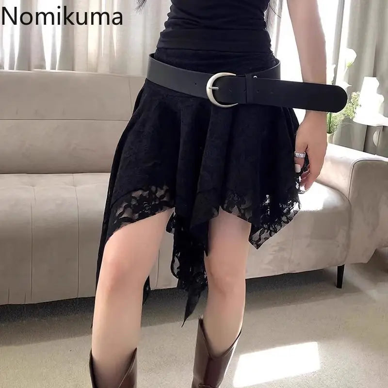 Harajuku Lace Mini Skirt for Women 2024 Faldas Mujer De Moda High Waist A-line Jupe Chic Irregular Y2k Skirts Korean Summer Saia