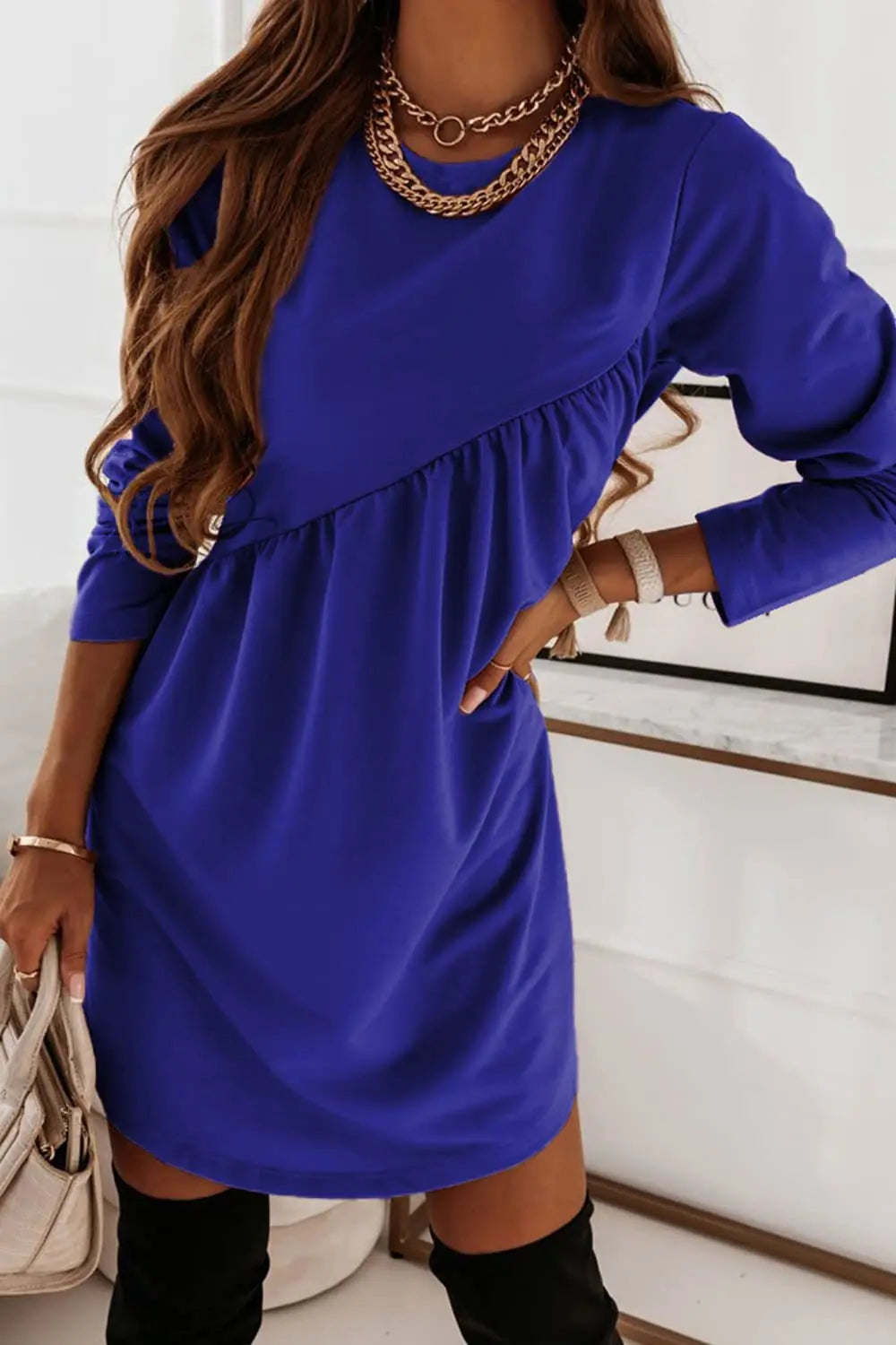 Women Loose Sweatshirt Dress Spring Autumn Female Round Collar Long Sleeve Solid Color Sporty Dresses YSY-YSY3072