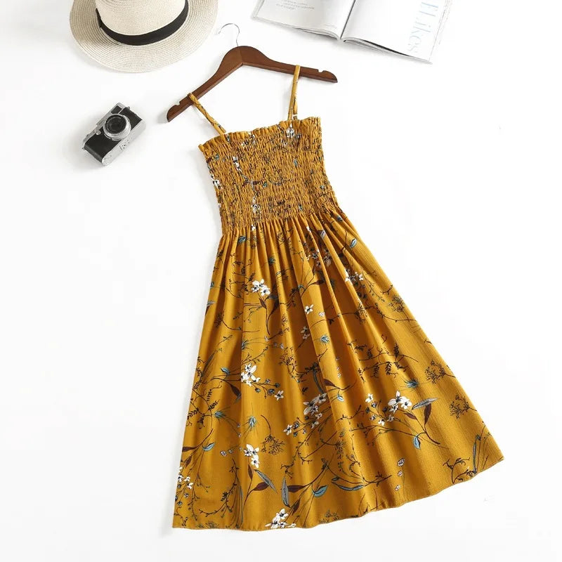 Summer Mini Dresses Fashion Female Elastic High Waist Casual Spaghetti Strap Sleeveless Dress Women Chiffon Dresses Vestidos