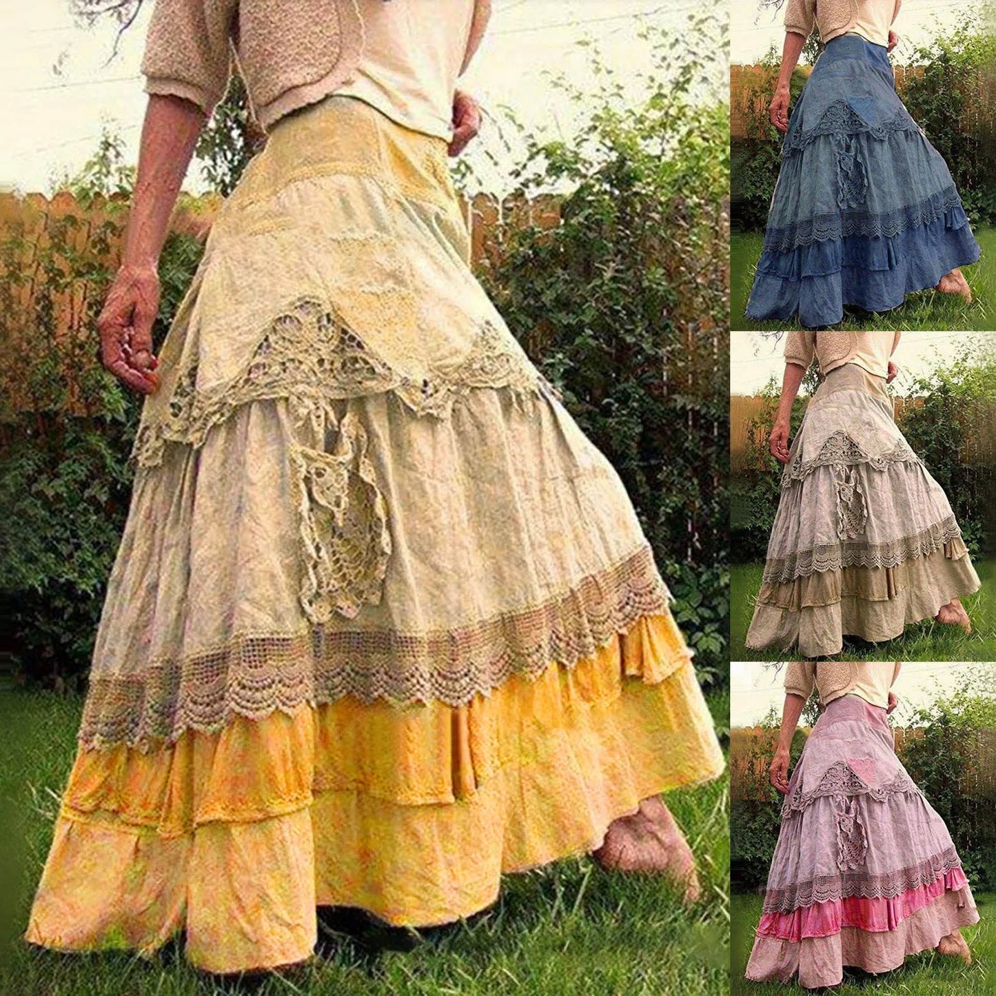 Luxury Women'S Elegant Dress Outfits Women'S 2024 Summer Boho Tiered Long Lace Skirt Maxi Net Dresses For Women Summer Plus Size