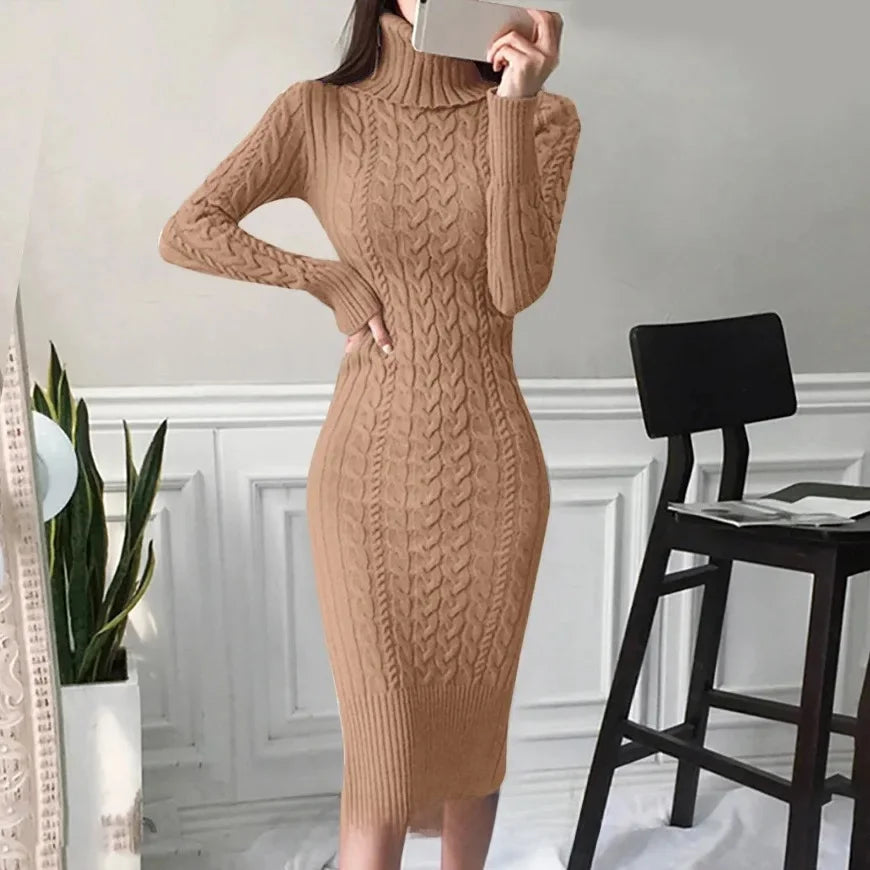 2024 Autumn/Winter Women's Knit Dress Sexy Polo/Turtle Neck Long Sleeve Medium-Length Slimming Smooths Your Silhouette