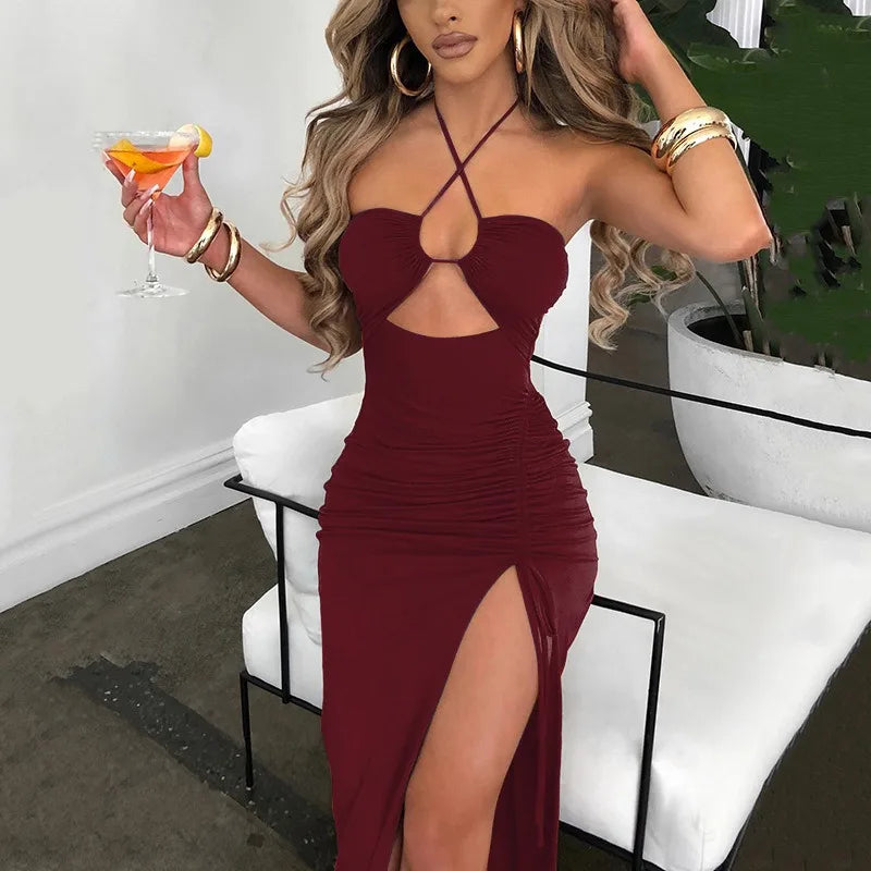 Sexy Dress Women Summer New Sleeveless Backless Hollow Out Dresses Slim Fashion Split Bandage Casual Bodycon Elegant Party Dress