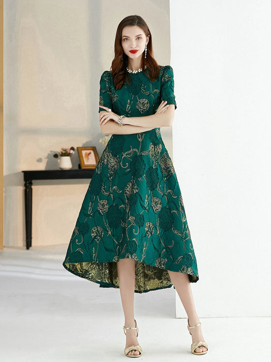 Luxury Women Dress Fashion Elegant Jacquard Party Floral Swallow Tail Dress Evening Vintage Clothes Formal Vestidos