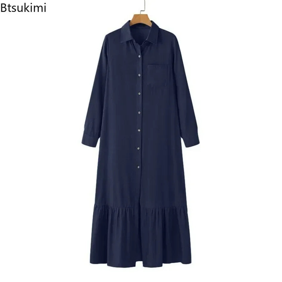 2025 Women's Casual Long Sleeve Jeans Dress Korean Fashion Ladies' Oversized Denim Dress Loose Elegant Beach Streetwear Dress