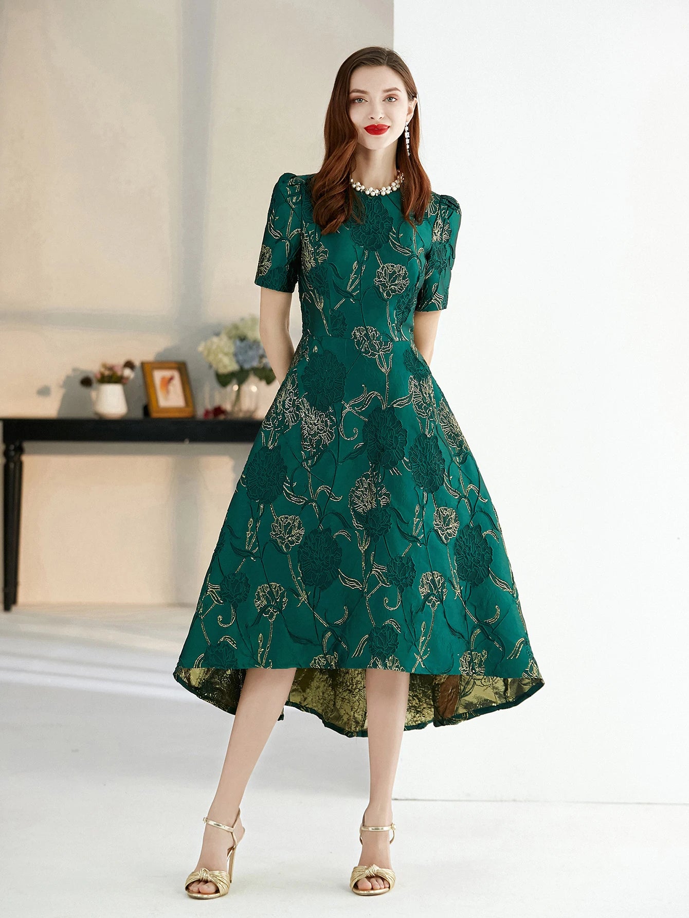 Luxury Women Dress Fashion Elegant Jacquard Party Floral Swallow Tail Dress Evening Vintage Clothes Formal Vestidos