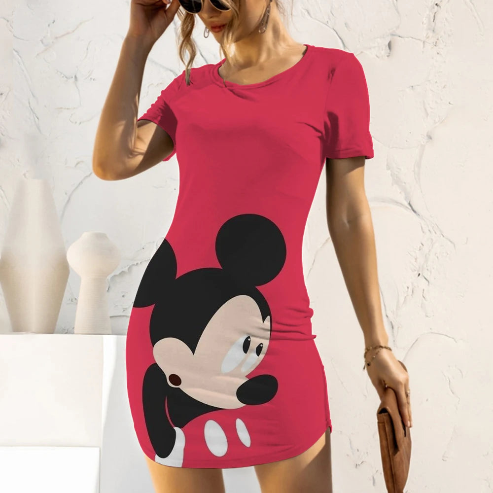 Elegant Dresses for Women 2022 Top Sexy Slim Fit Minnie Mouse Tight Women's Dress Casual Disney Cartoon Fashion Print Mickey 5XL