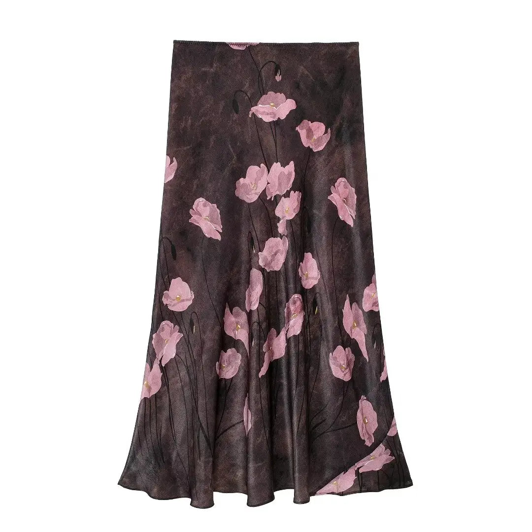 DEEABAE Elegant Party Dresses Women Are Fashionable, Versatile, High Waisted, Slimming, Silk Textured Printed Mid Skirt