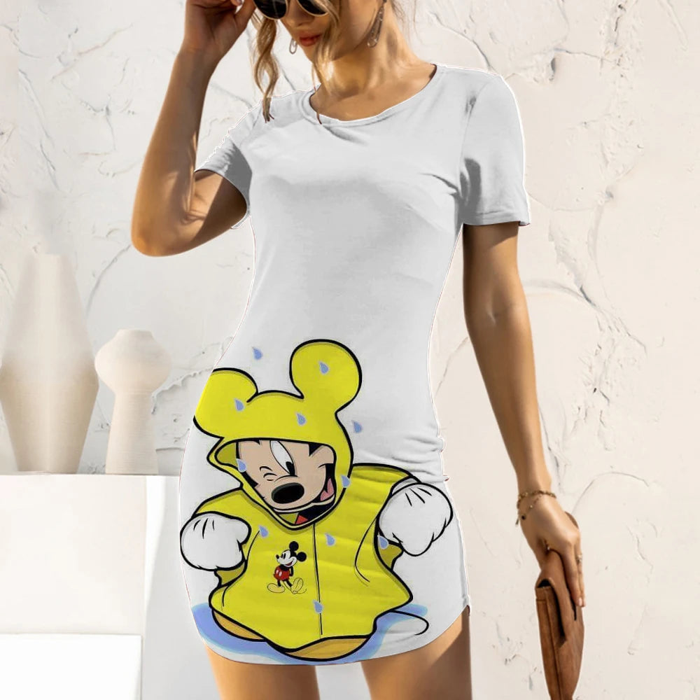 Elegant Dresses for Women 2022 Top Sexy Slim Fit Minnie Mouse Tight Women's Dress Casual Disney Cartoon Fashion Print Mickey 5XL