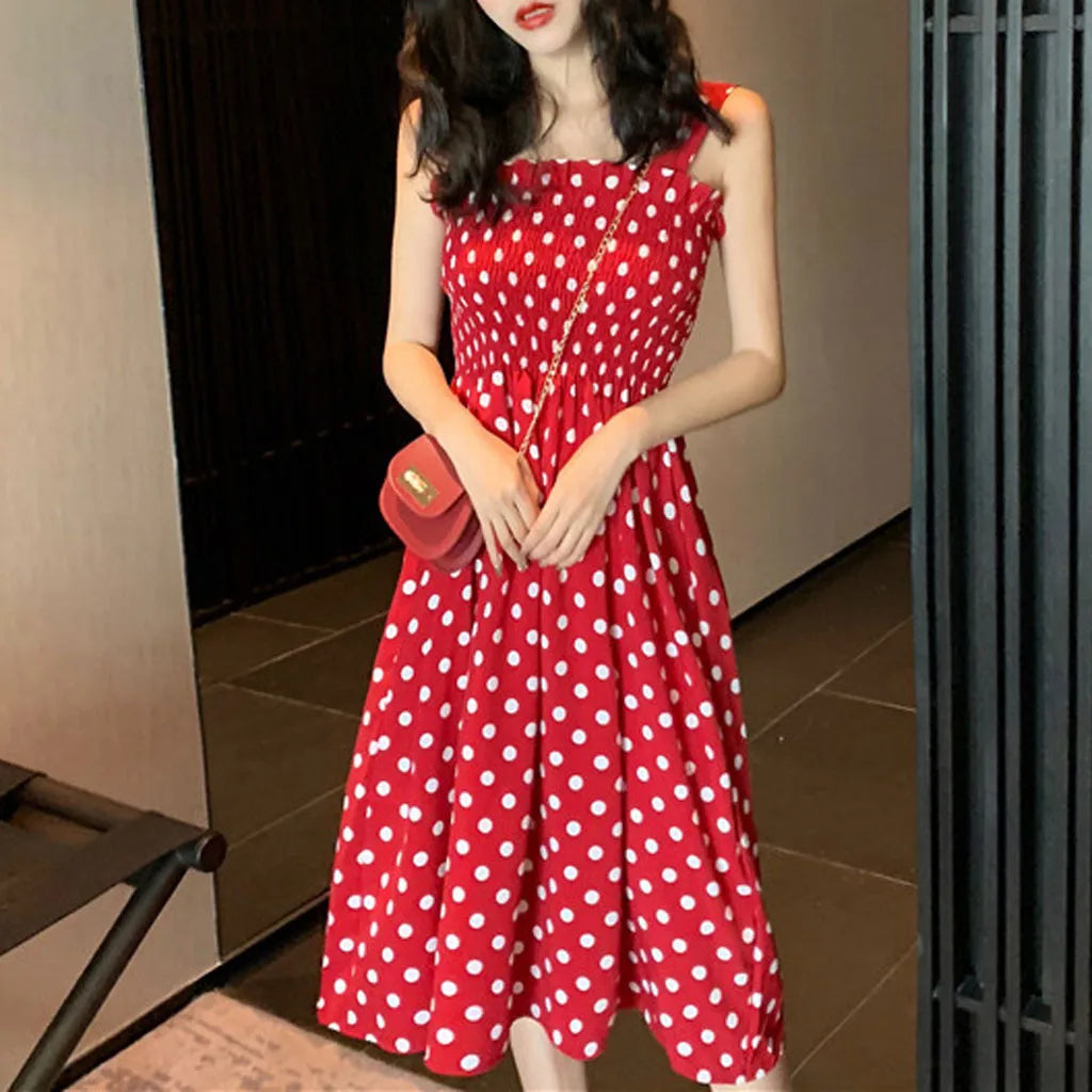 Women's Dresses 2024 Summer Fashion Loose None Sleeve Polka Dot Shoulder Plus Size Casual Dress Sexy Dresses