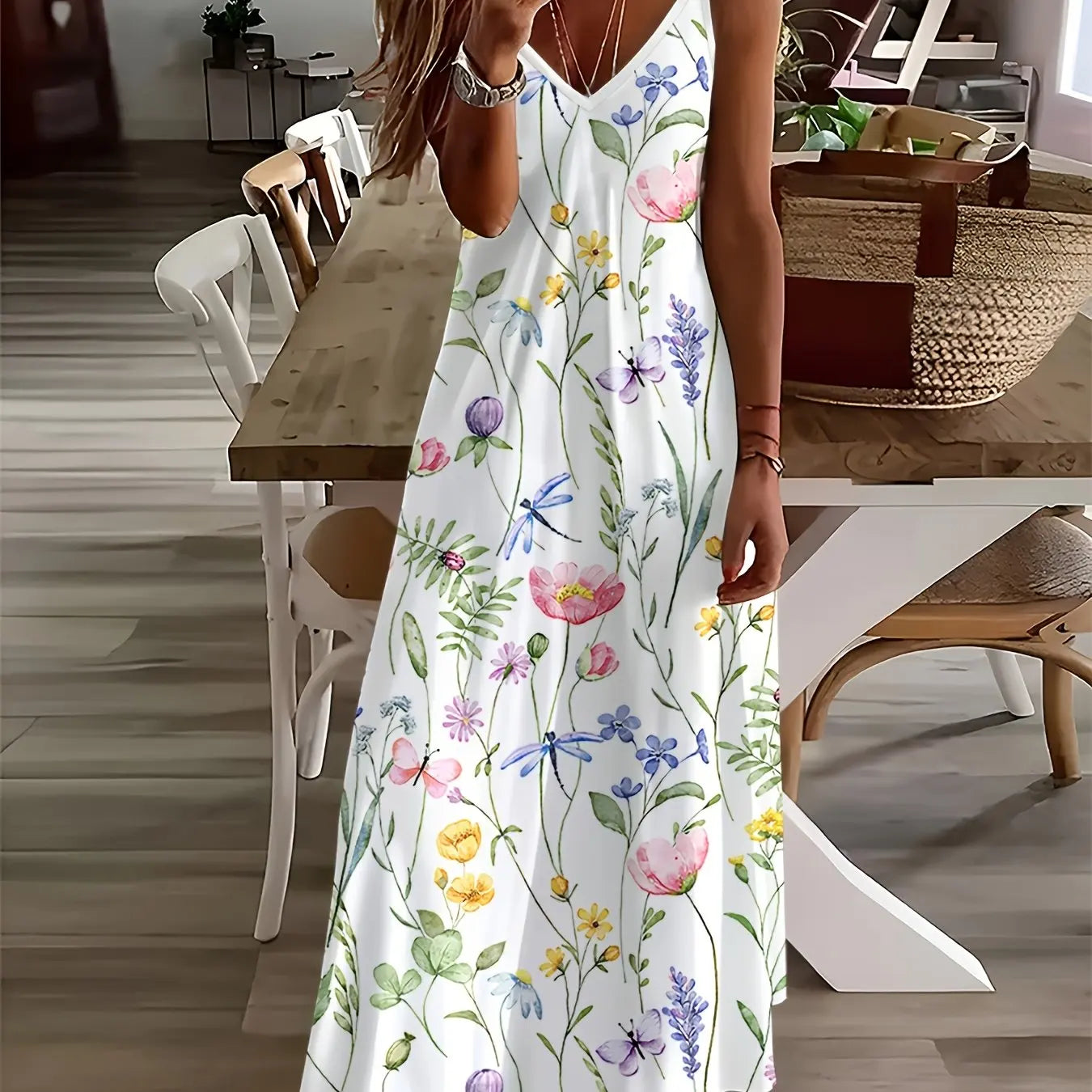 Summer Gradient Splash Print Women's Suspender Dress Long A-Line Casual Dress Women's Elegant New Spring Loose Beach Clothes