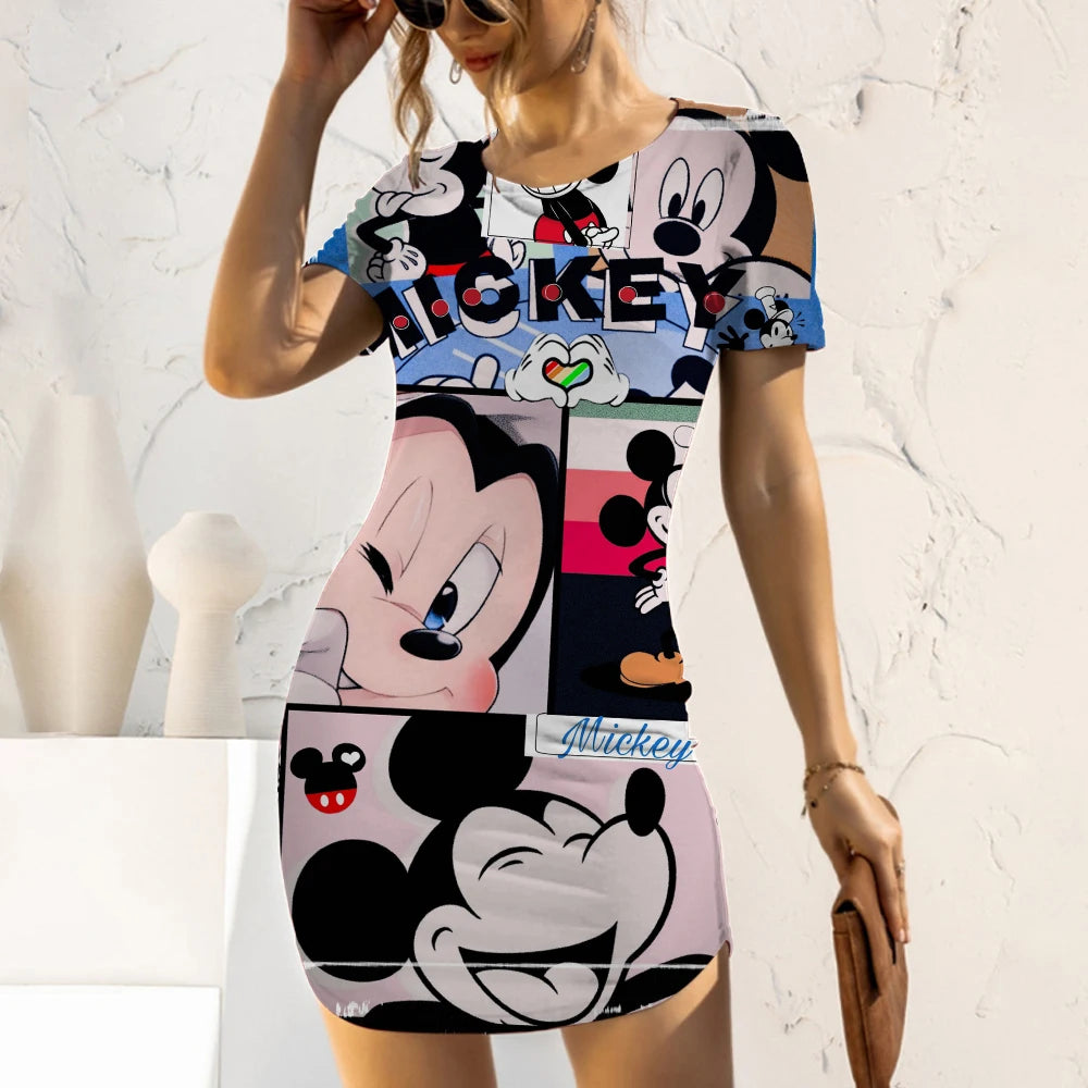 Elegant Dresses for Women 2022 Top Sexy Slim Fit Minnie Mouse Tight Women's Dress Casual Disney Cartoon Fashion Print Mickey 5XL