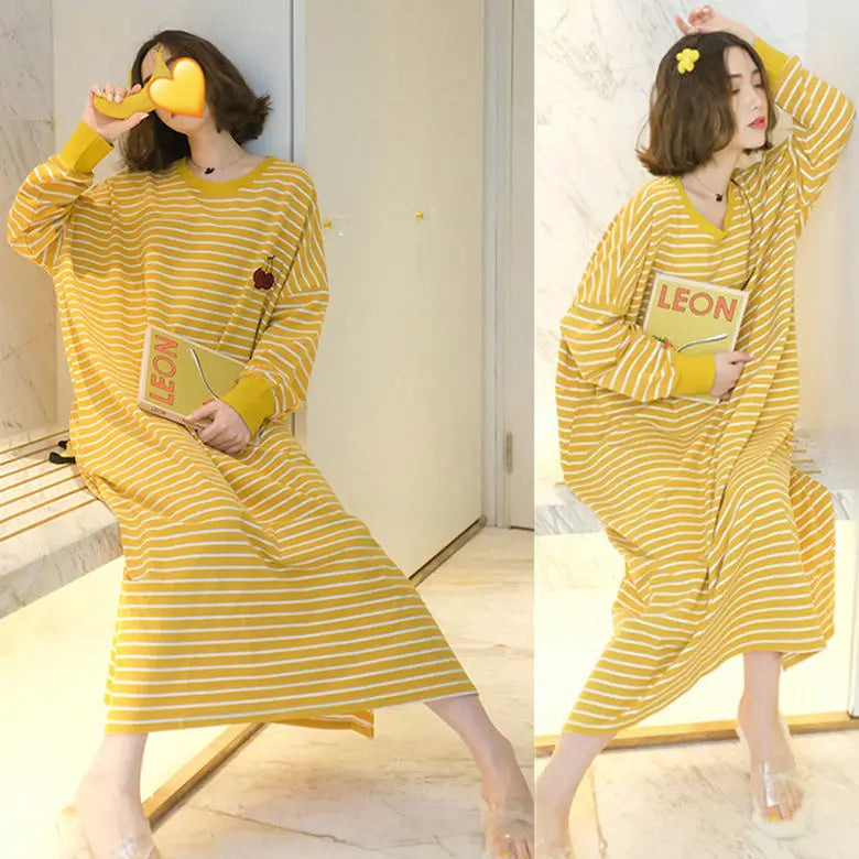 Casual Large Size Modal Cotton Nightgowns For Women Loose Long Sleeve Nightshirt Female Spring Autumn Summer Home Dresses