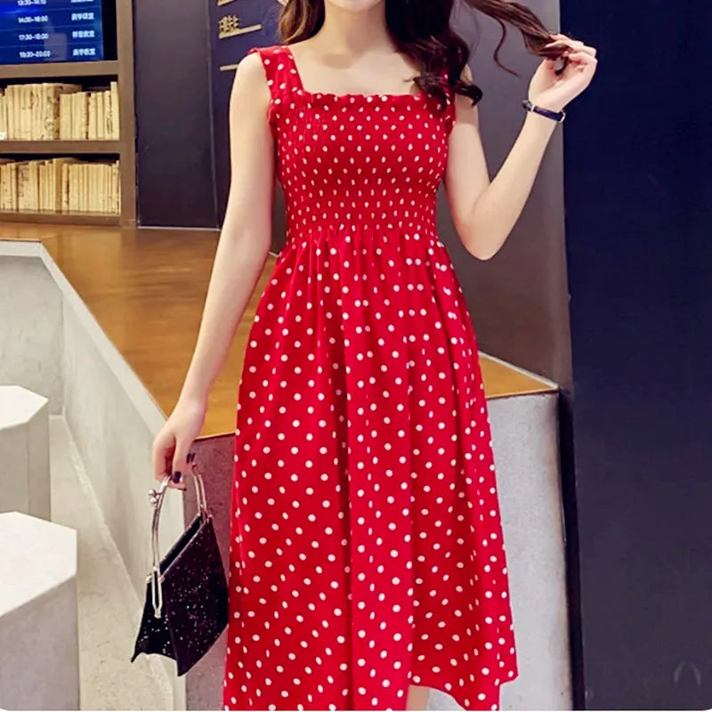 2024 Summer Befree Beach Long Vintage Dots Casual Ruffles Elegant Maxi Strap Camis Silky 5XL Dress Vestidos Sexy Women