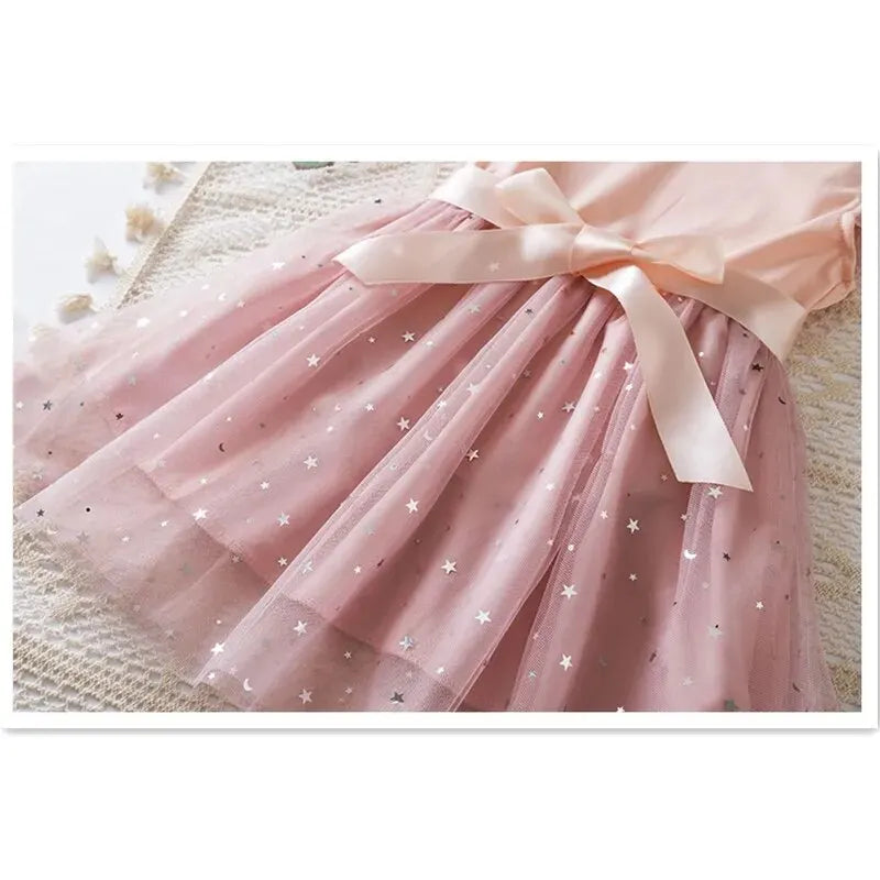 2024 New in Dress Solid Sequin Summer Dress 2 4 6 Years Kid's Princess Dress Fly Sleeve Elegant Cute Birthday Party Dress