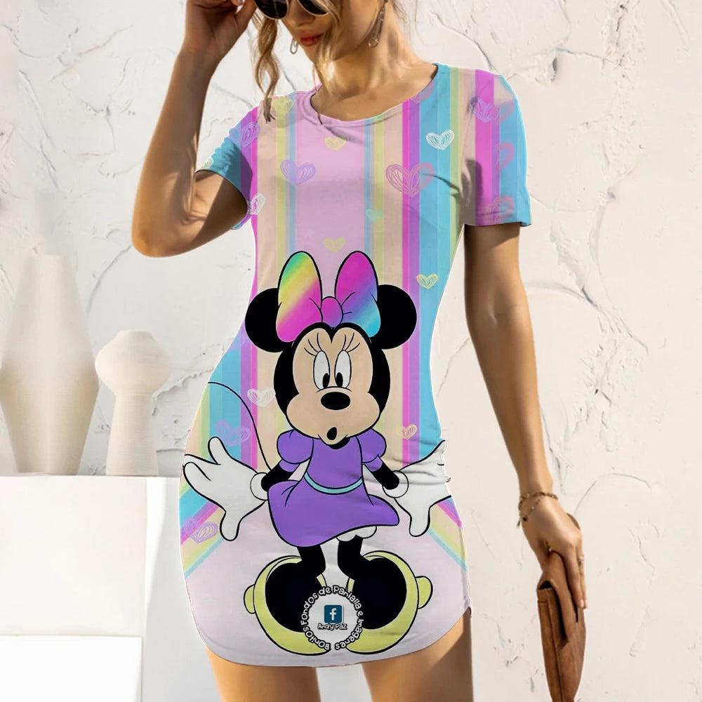 Elegant Dresses for Women 2022 Top Sexy Slim Fit Minnie Mouse Tight Women's Dress Casual Disney Cartoon Fashion Print Mickey 5XL