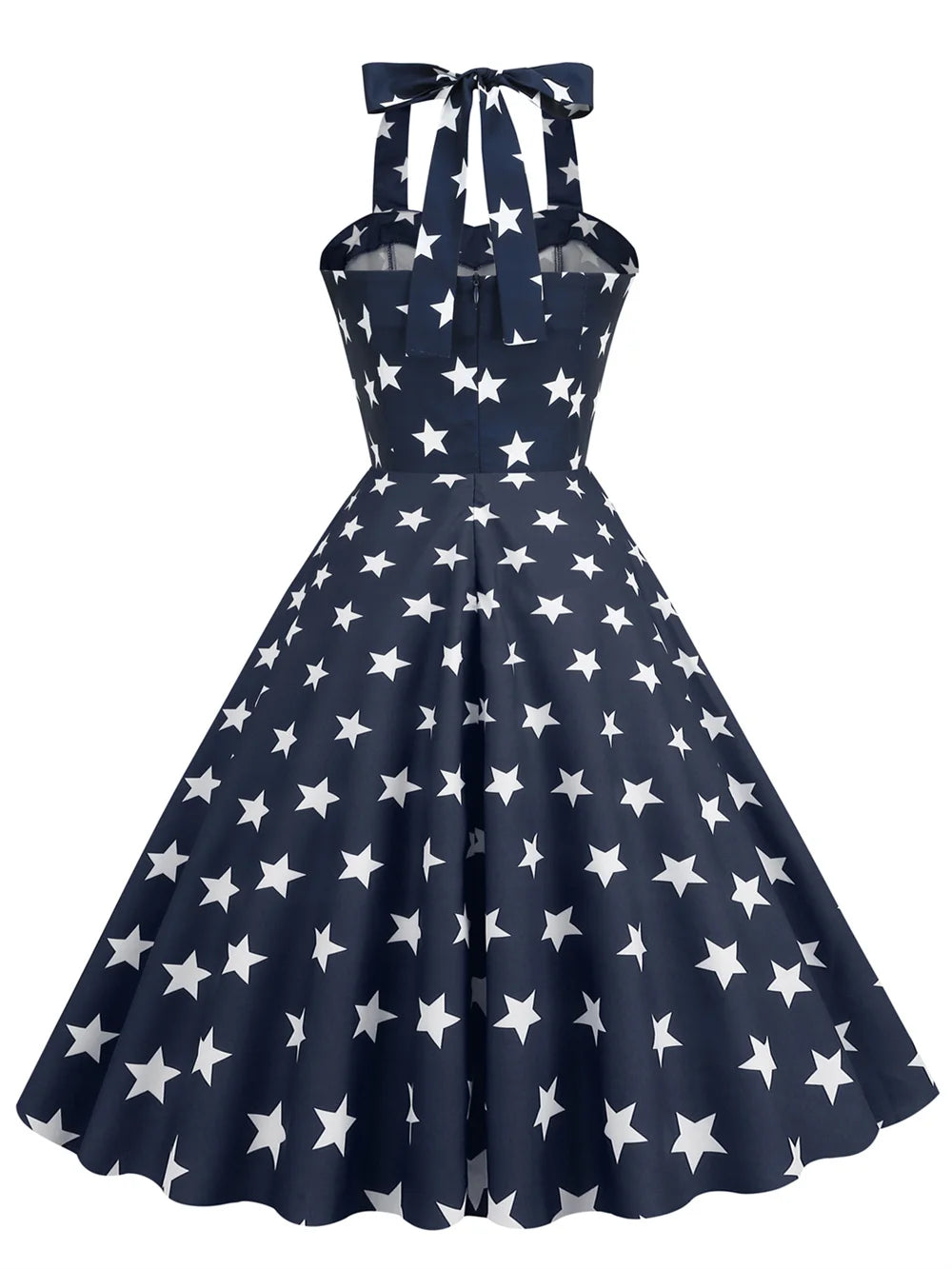 2023 Women Star Print Summer Dress Sexy Retro Blue Red Halter Vintage Dress Robe Femme Pin Up 50S 60s Rockabilly Party Dresses